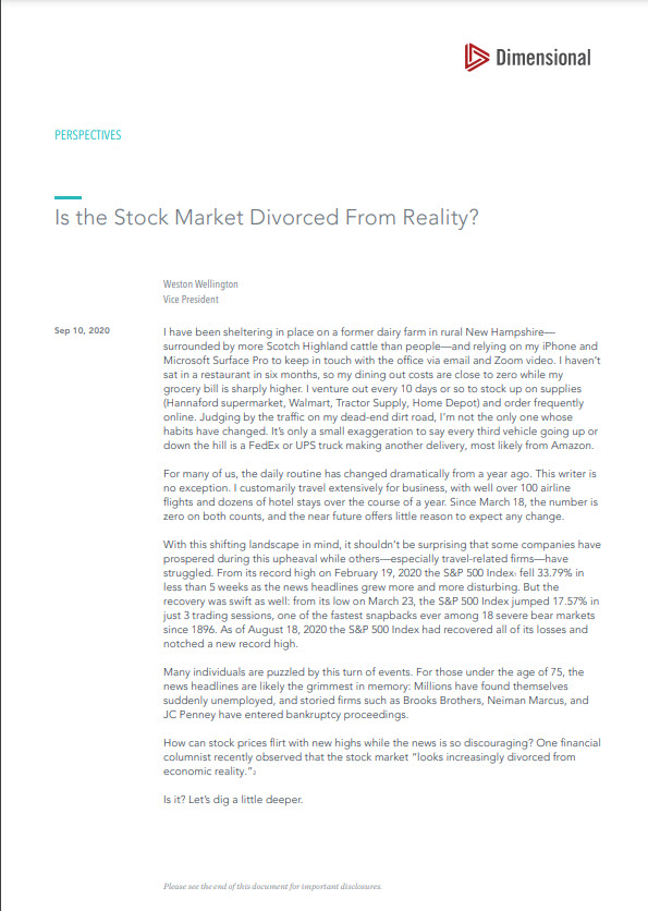 Is the Stock Market Divorced From Reality?